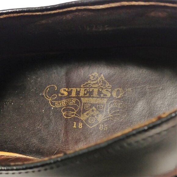 Stetson Vintage V-Cleat Classic Glossy black Butcher Dress Shoes Sz 12